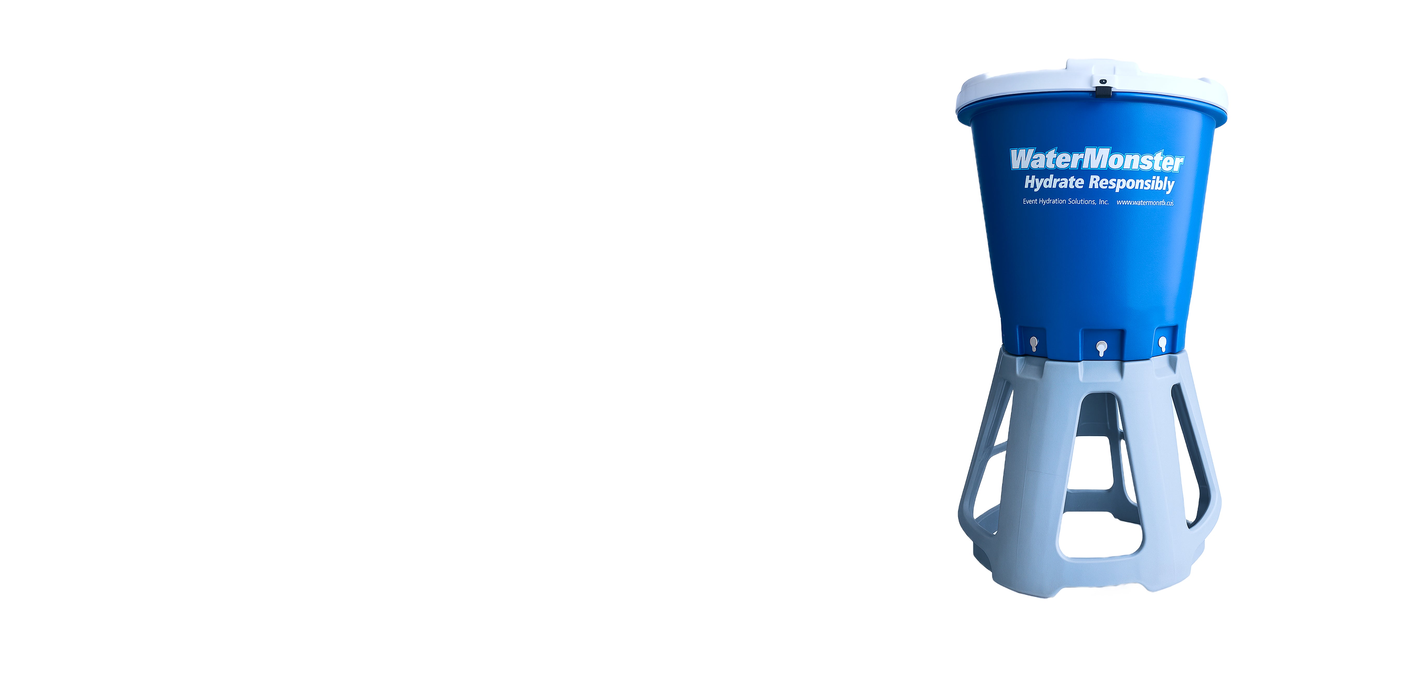 Blue and gray portable water dispenser on a white background